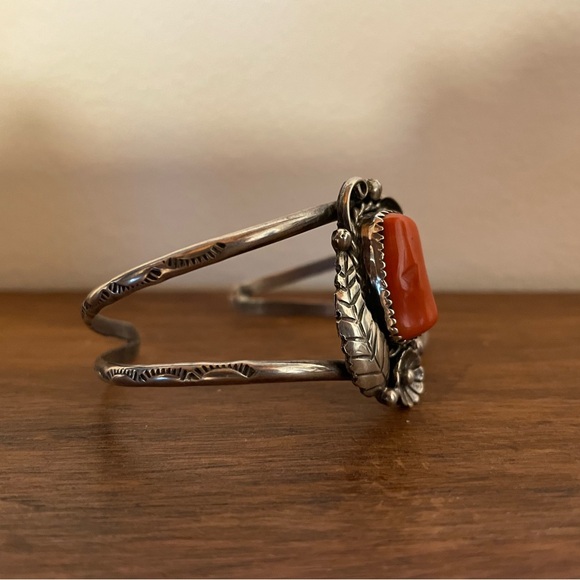 Navajo Coral & Silver Cuff - Picture 3 of 5